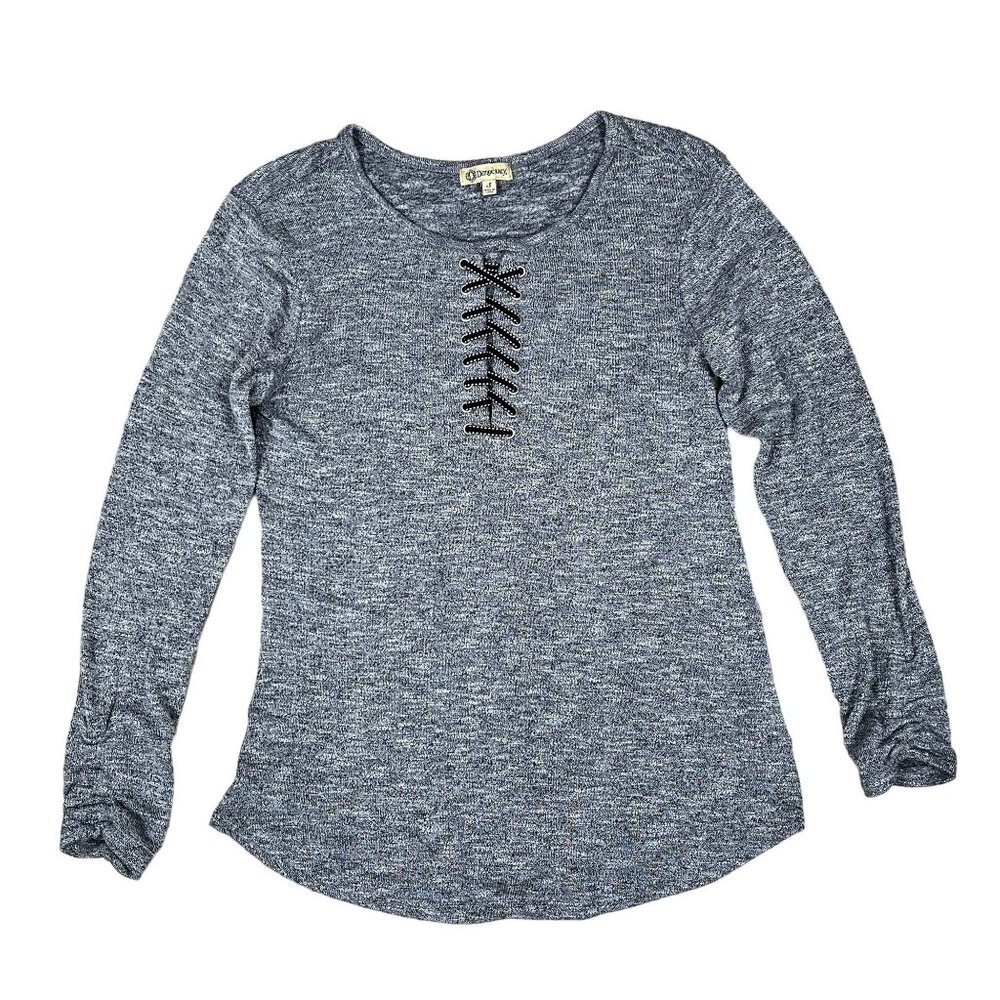 Democracy Blouse Womens Small‎ Grey Lace Up Long Sleeve